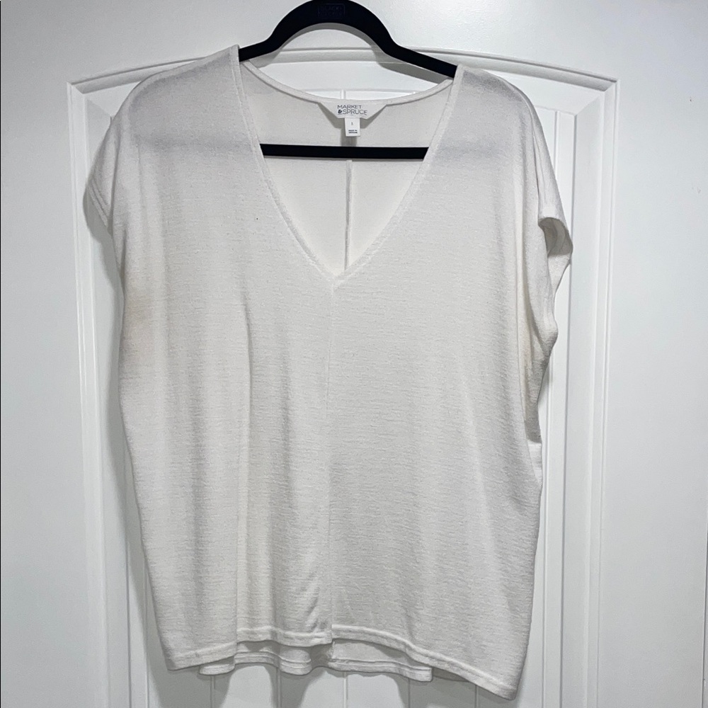 Eileen Fisher Cream V-Neck Short Sleeve Top